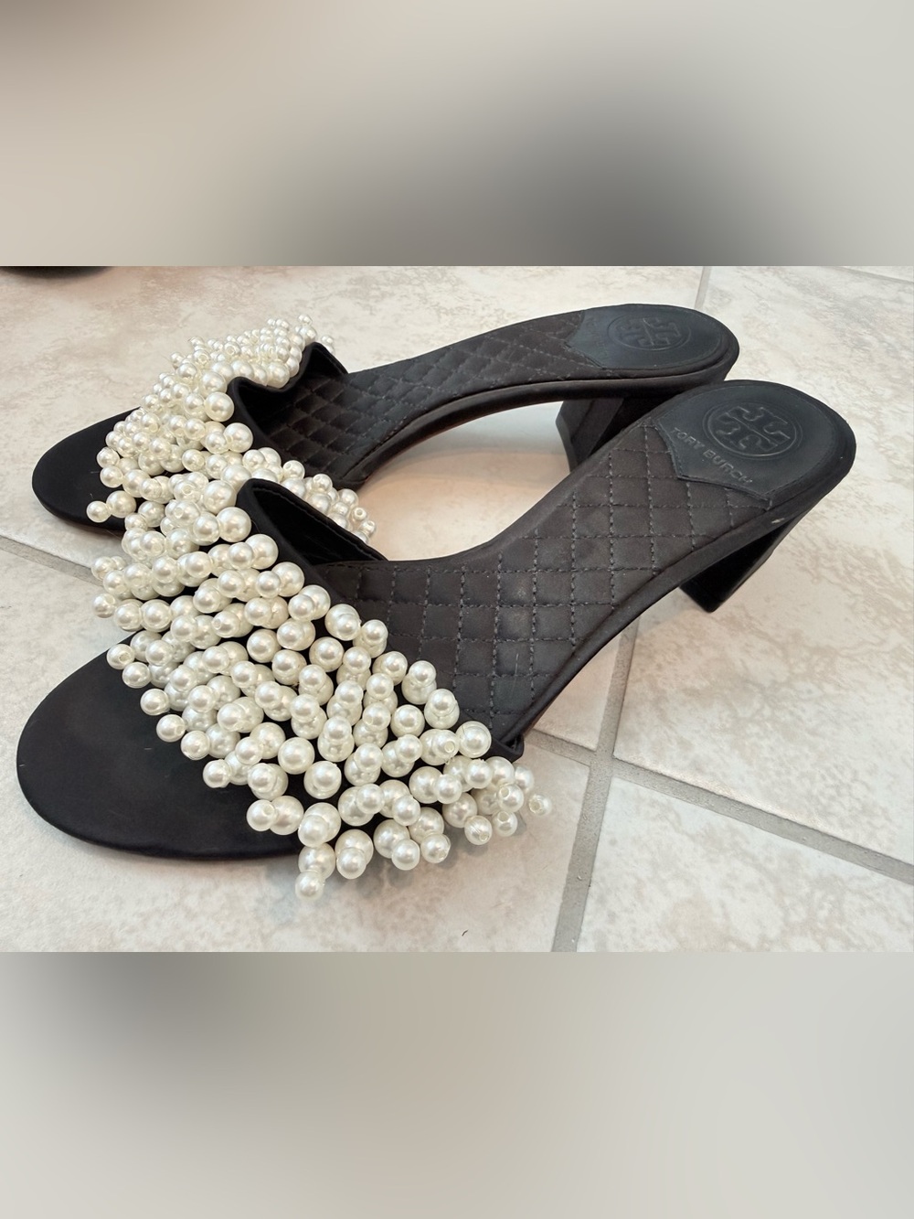 Tory Burch Tatiana Pearl-Embellished Satin Sandals